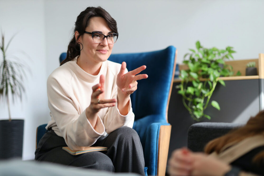 Individual receiving professional counseling support for alcohol use concerns.