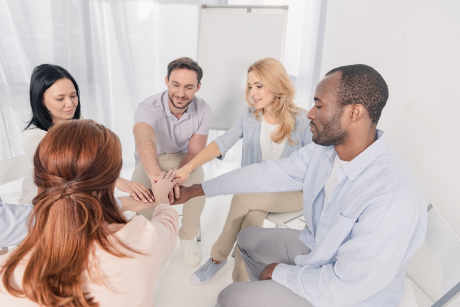Group therapy session in an intensive outpatient addiction treatment program.