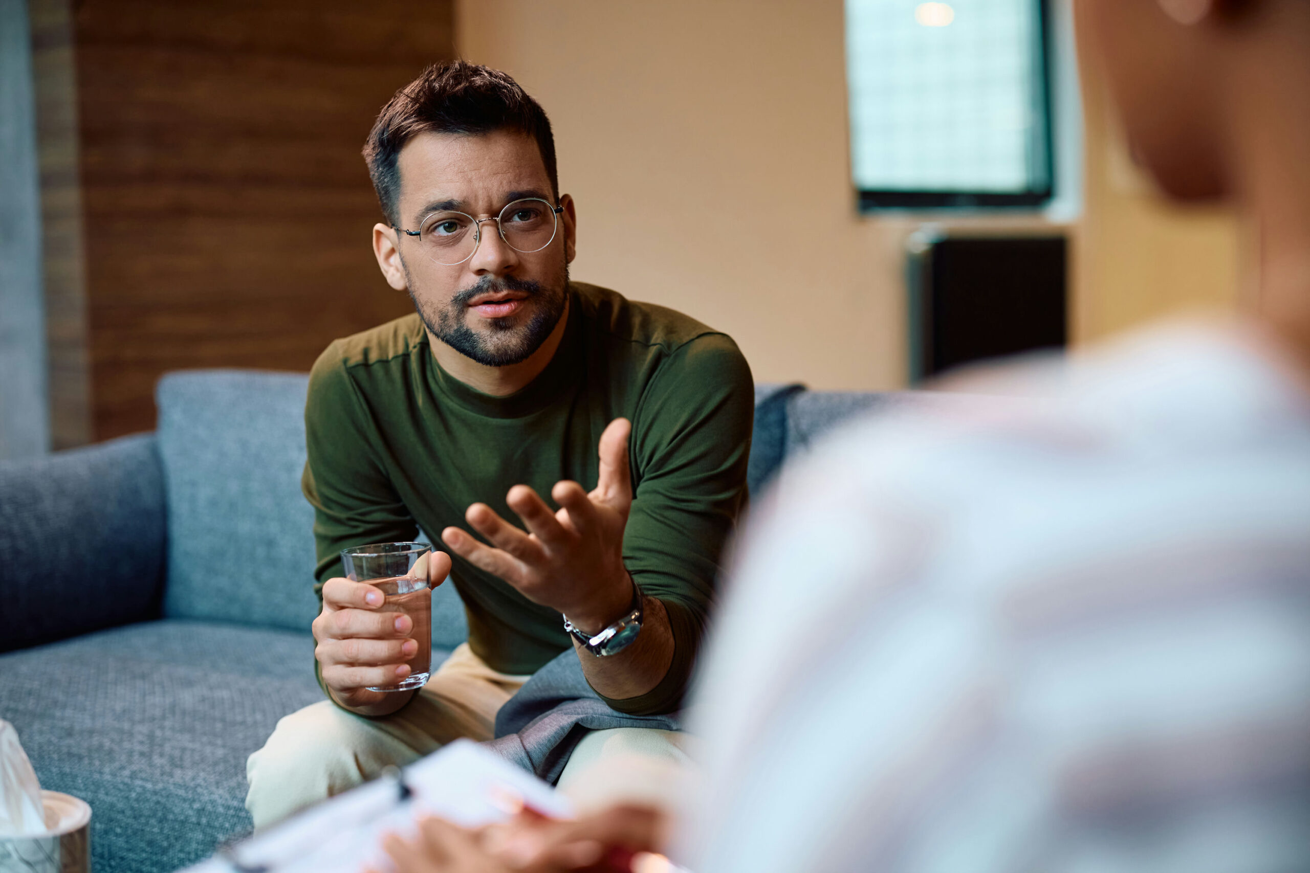 man with co-occurring disorders in therapy for addiction